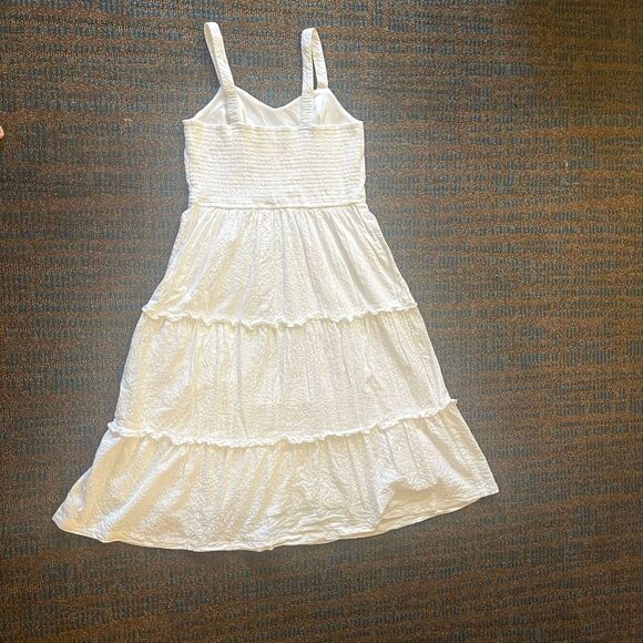 Japna Women's Maxi White Sundress Tired 100% Cotton W/ Lining Dress Size L - Picture 3 of 10